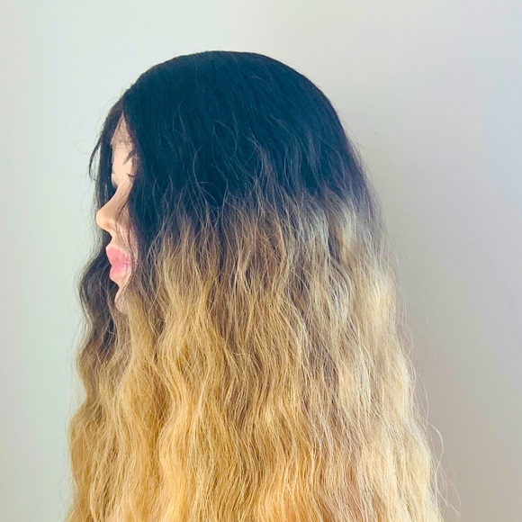 Long 36” Ombre Golden Blonde Premium Fiber Lace Front Wig - Picture 8 of 11